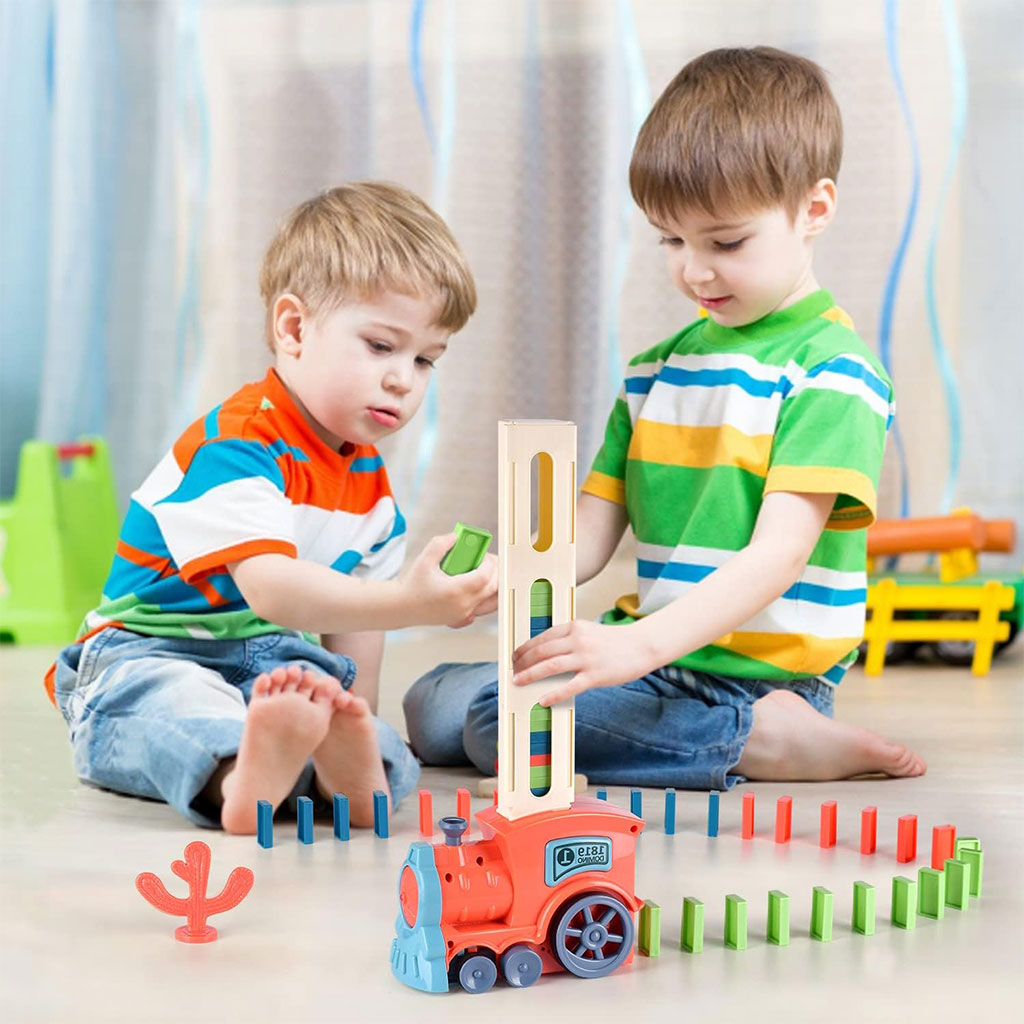 Jouet De Train Domino électrique 180 Pièces - Avec Effets Sonores Et Lumineux - Train Qui Place Automatiquement Les Dominos - Pour Enfants Filles Et Garçons